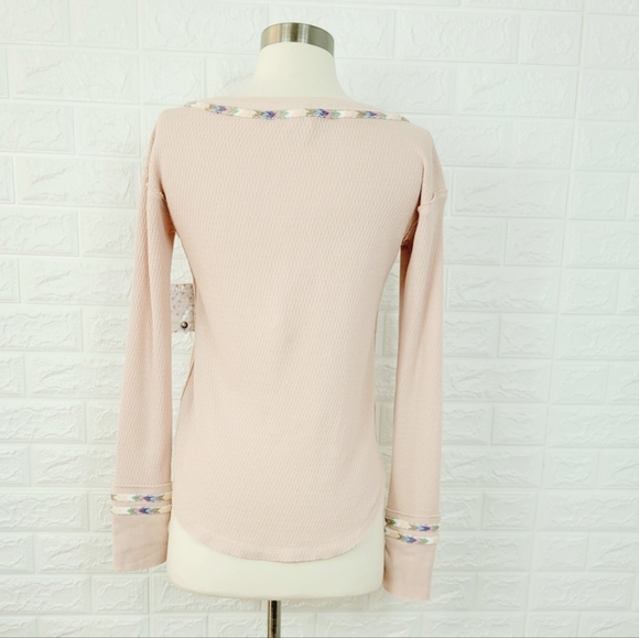 Nwt FREE PEOPLE Rainbow Thermal Henley Top | Pink | Size- XS - Picture 7 of 12